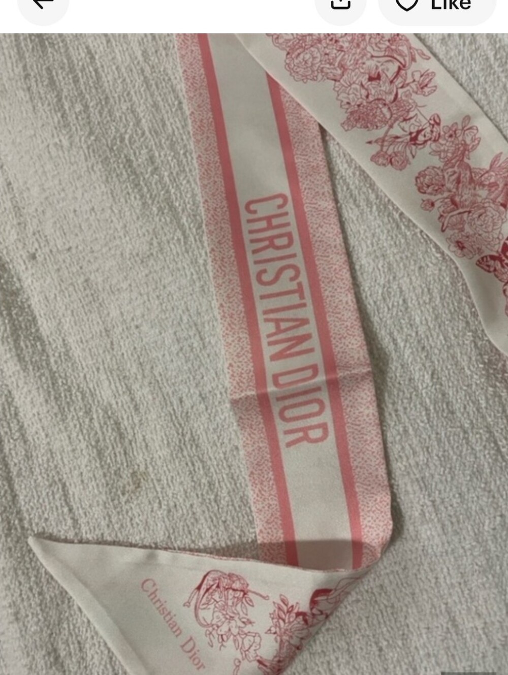 Dior Pink and White Logo Toile Silk Twilly Scarf - Picture 2 of 2